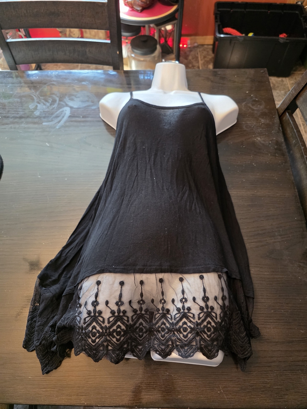 Vanity Black Sleeveless Tank with Lace Hem